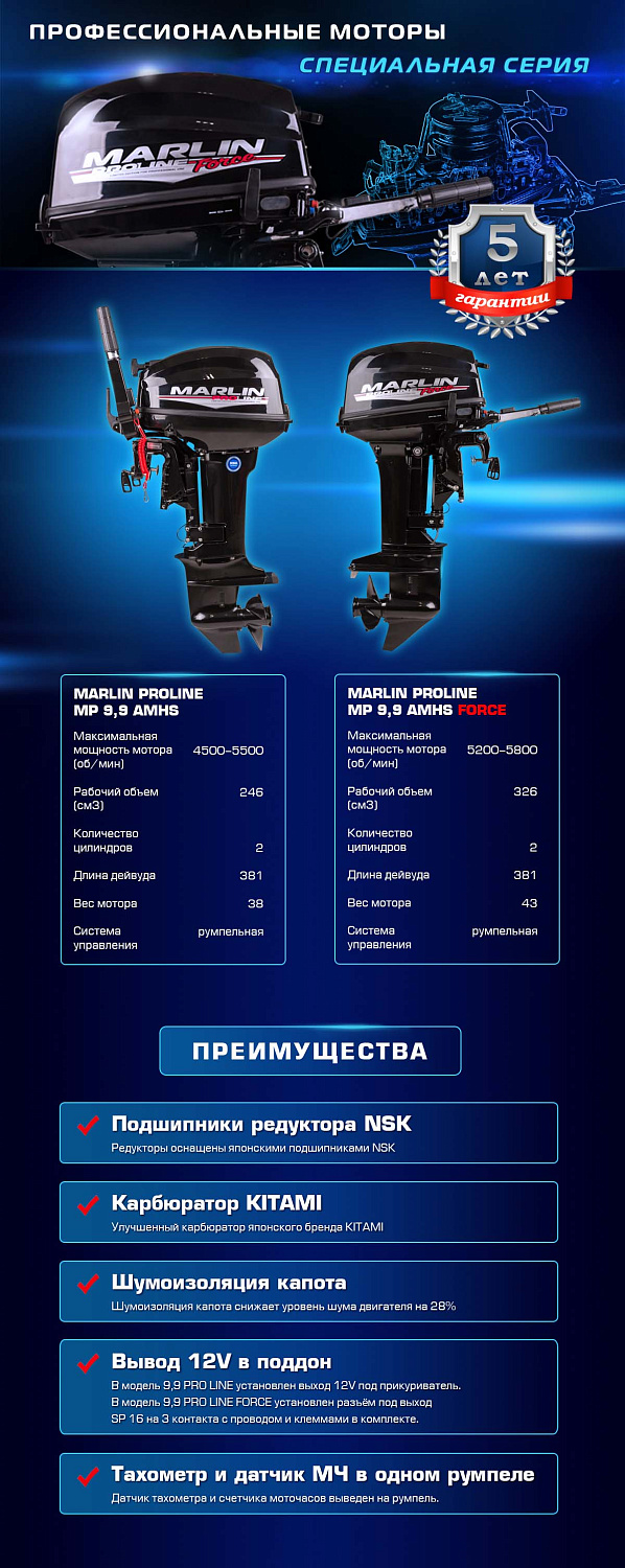 Лодочный мотор MARLIN PROLINE MP 9.9 (20) AMHS FORCE в Севастополе